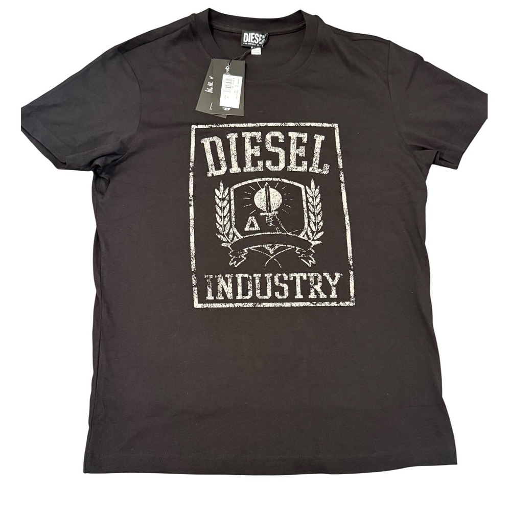 Diesel Boys Black T-Diegor 11 GT T-Shirt Graphic Tee Crew Neck Top Size M